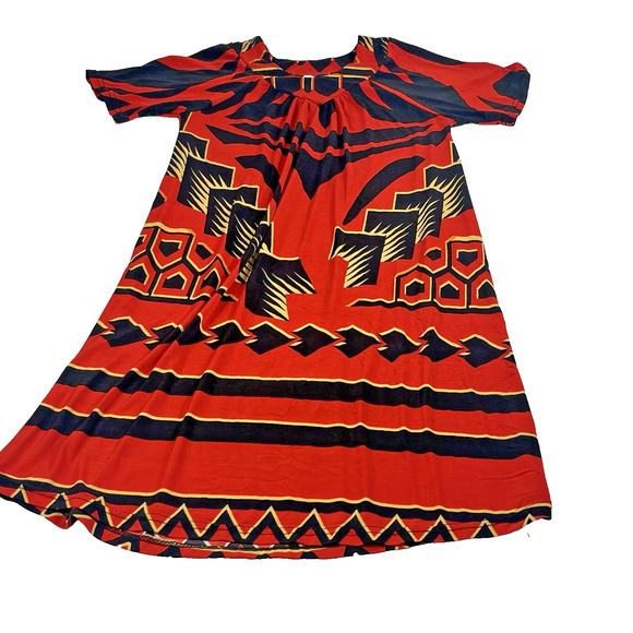 Toddler Girl Dashiki Tribal Print Dress Red Black Gold Size 2T Boho Kaftan - Picture 1 of 5